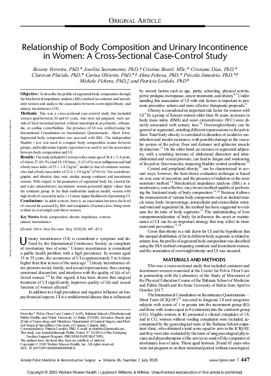 (PDF) Relationship of Body Composition and Urinary Incontinence in ...