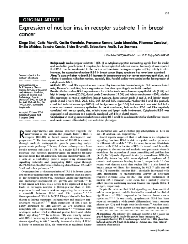 (PDF) Expression of nuclear insulin receptor substrate 1 in breast cancer
