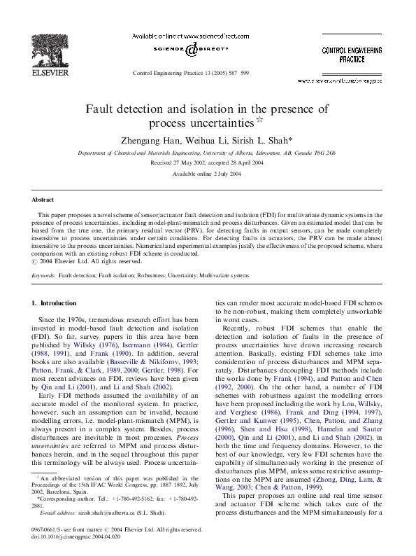 (PDF) Fault detection and isolation in the presence of process ...