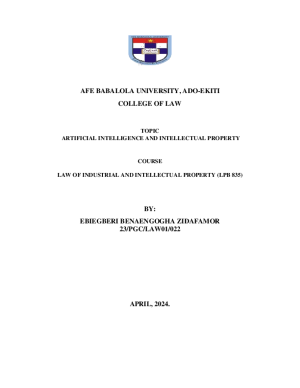 (PDF) ARTIFICIAL INTELLIGENCE AND INTELLECTUAL PROPERTY