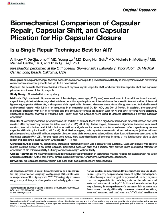 (PDF) Biomechanical Comparison of Capsular Repair, Capsular Shift, and ...