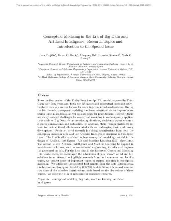 (PDF) Conceptual modeling in the era of Big Data and Artificial ...