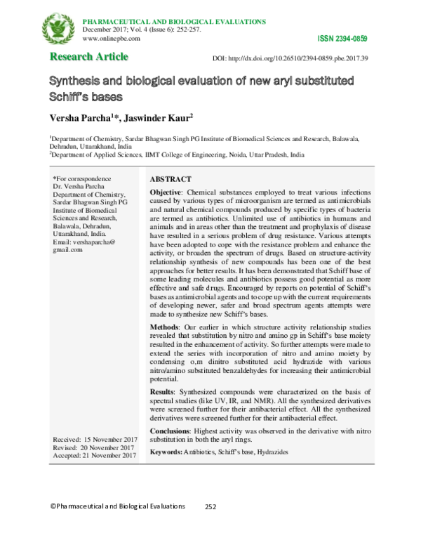 (PDF) Synthesis and biological evaluation of new aryl substituted ...