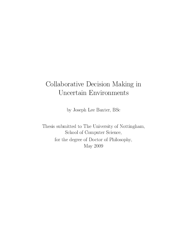 (PDF) Collaborative decision making in uncertain environments