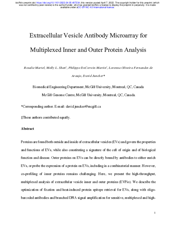 (PDF) Extracellular Vesicle Antibody Microarray for Multiplexed Inner ...