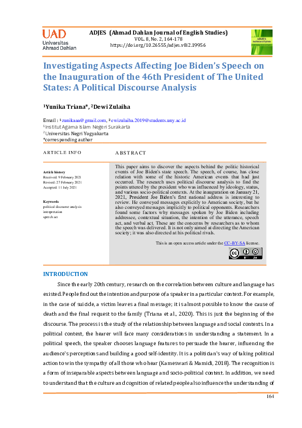Investigating Aspects Affecting Joe Biden’s Speech on the Inauguration ...