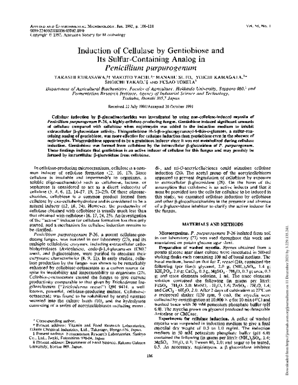 (PDF) Induction of Cellulase by Gentiobiose and Its Sulfur-Containing ...