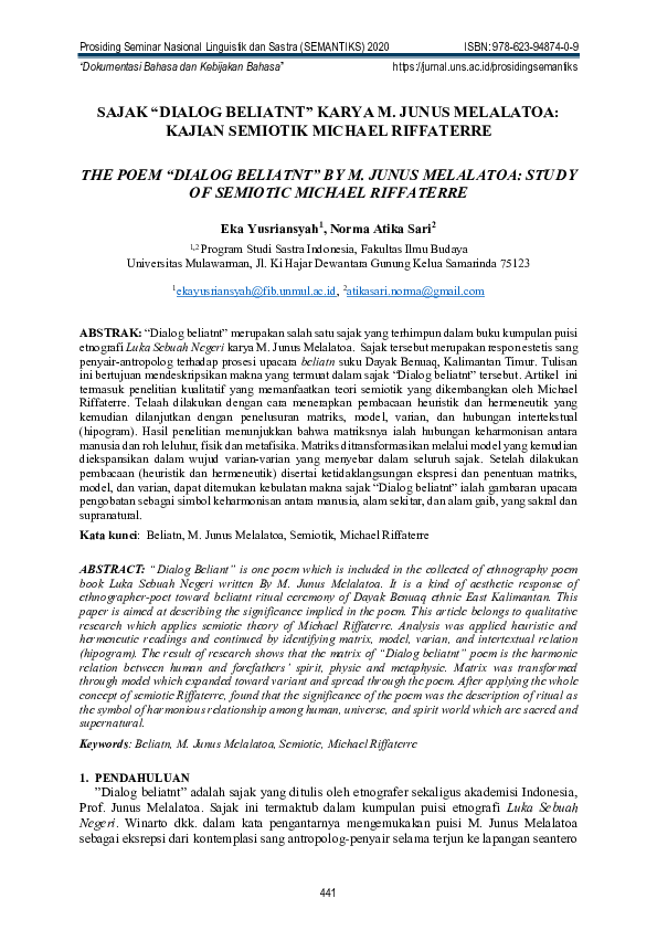 (PDF) The Poem “Dialog Beliatnt” by M. Junus Melalatoa: Study of ...
