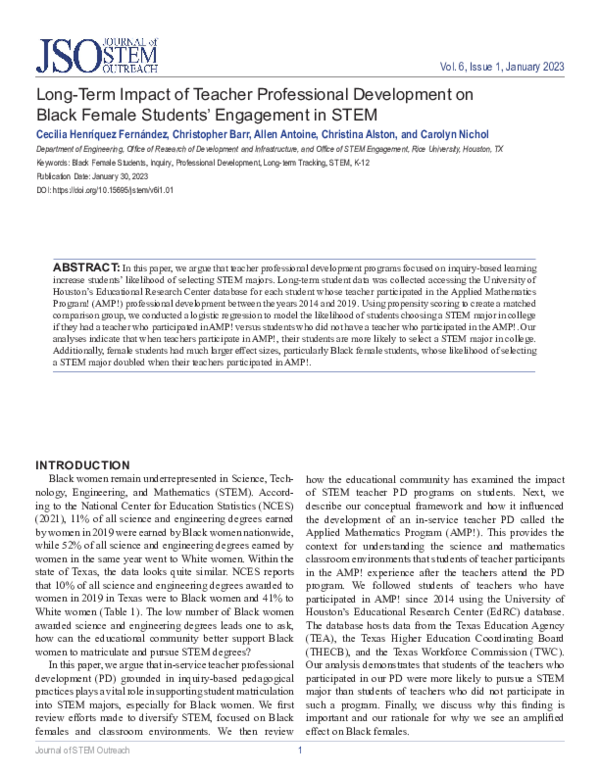 (PDF) Long-Term Impact of Teacher Professional Development on Black ...