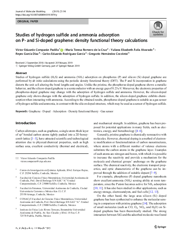 (PDF) Studies of hydrogen sulfide and ammonia adsorption on P- and Si ...