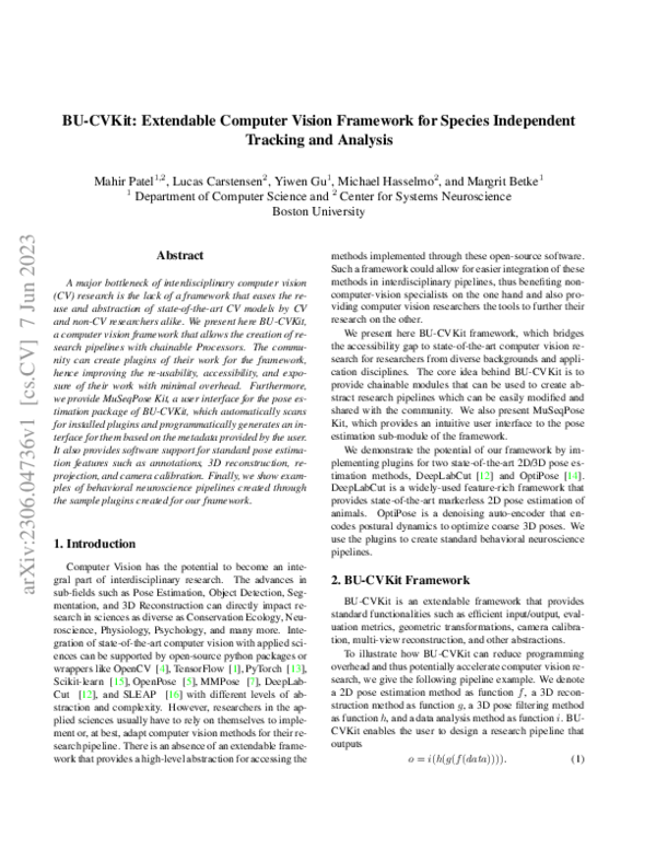 (PDF) BU-CVKit: Extendable Computer Vision Framework for Species ...