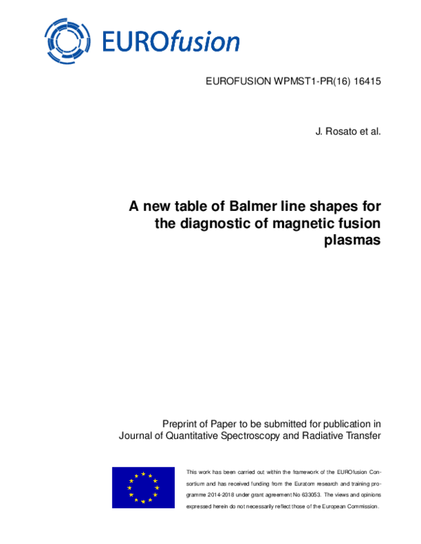 (PDF) A table of Balmer γ line shapes for the diagnostic of magnetic ...