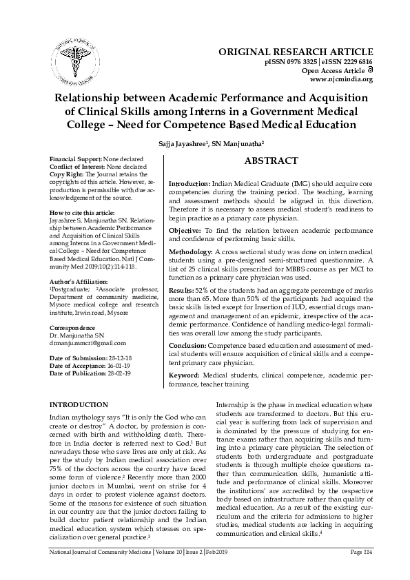 (PDF) Relationship between Academic Performance and Acquisition of ...