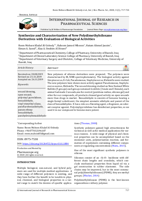 (PDF) Synthesize and Characterization of New Polydimethylsiloxane ...