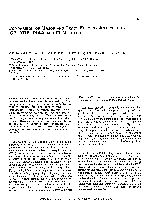 (PDF) Comparison of Major and Trace Element Analyses by ICP, XRF, INAA ...
