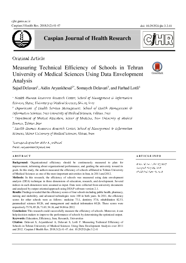 (PDF) Measuring Technical Efficiency of Schools in Tehran University of