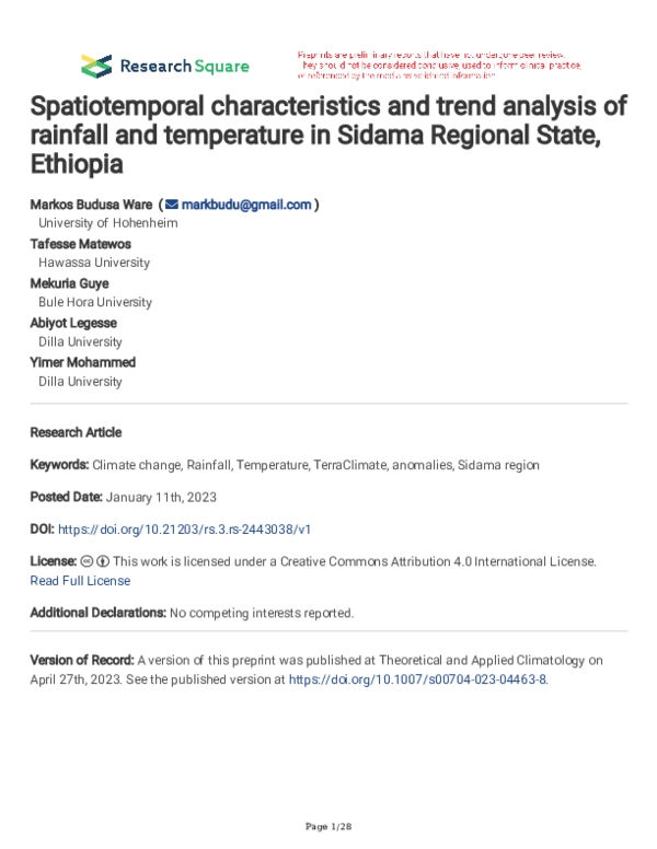 (PDF) Spatiotemporal characteristics and trend analysis of rainfall and ...