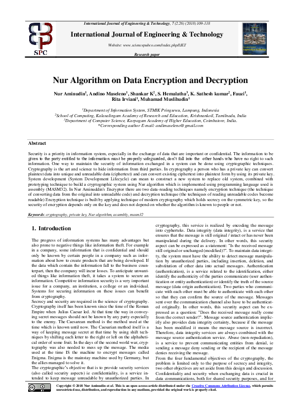 (PDF) Nur Algorithm on Data Encryption and Decryption