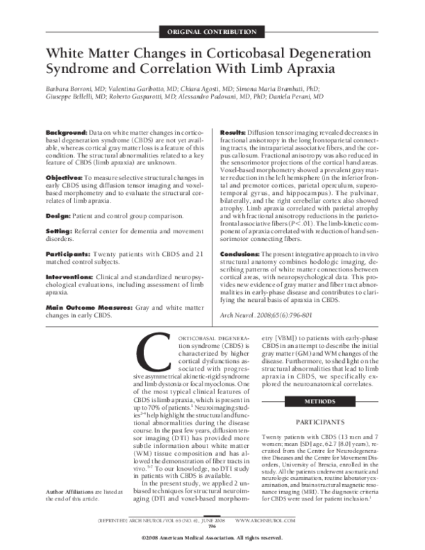 (PDF) White Matter Changes in Corticobasal Degeneration Syndrome and ...