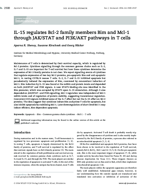 (PDF) IL-15 regulates Bcl-2 family members Bim and Mcl-1 through JAK ...