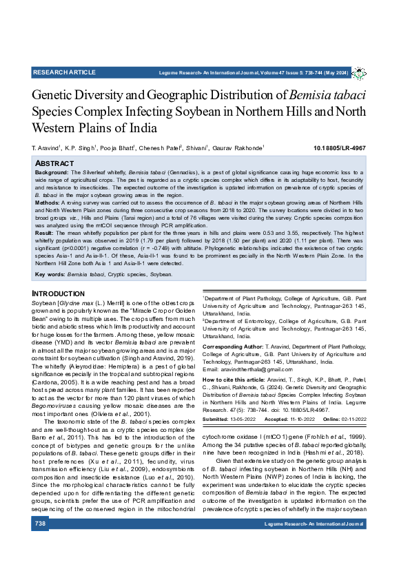 (PDF) Genetic Diversity and Geographic Distribution of Bemisia tabaci ...