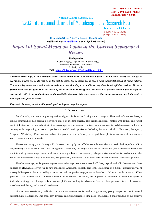 (PDF) Impact of Social Media on Youth in the Current Scenario: A Review