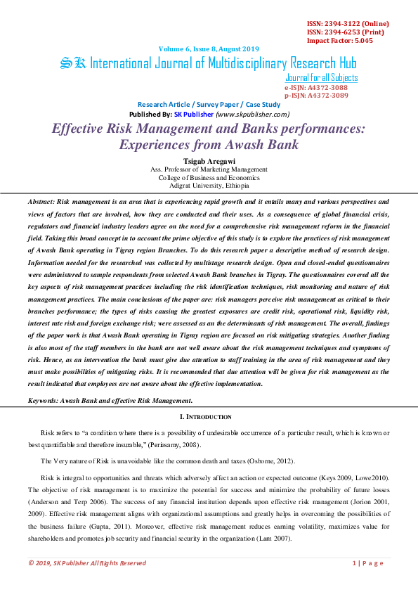 (PDF) Effective Risk Management and Banks performances: Experiences ...