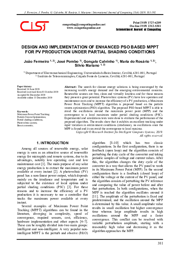 (PDF) Design and Implementation of Enhanced Pso Based MPPT for PV ...