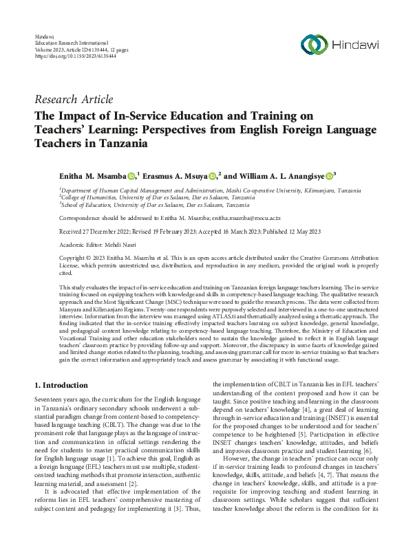 (PDF) The Impact of In-Service Education and Training on Teachers ...