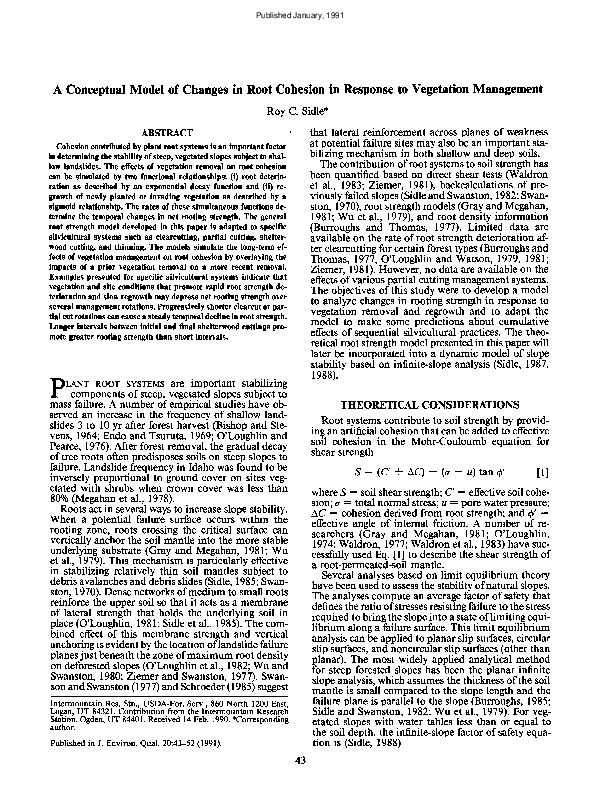 (PDF) A Conceptual Model of Changes in Root Cohesion in Response to ...