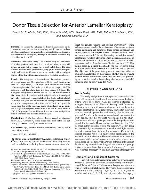 (PDF) Donor Tissue Selection for Anterior Lamellar Keratoplasty