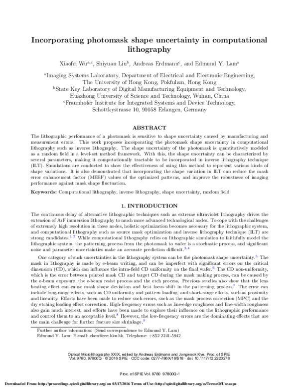 (PDF) Incorporating photomask shape uncertainty in computational ...