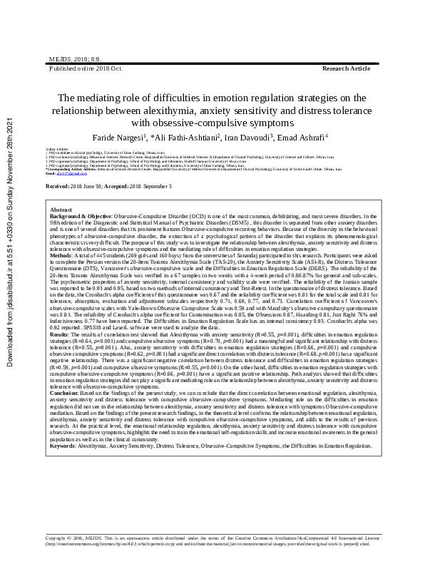 (PDF) The mediating role of difficulties in emotion regulation ...