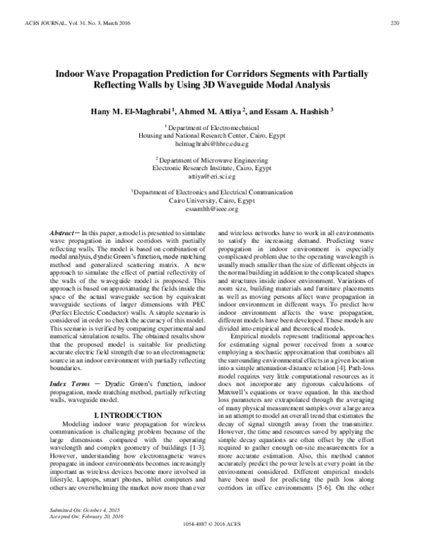 (PDF) Indoor Wave Propagation Prediction for Corridors Segments with ...