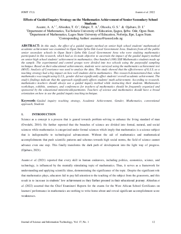 (PDF) Effects of Guided Inquiry Strategy on the Mathematics Achievement ...