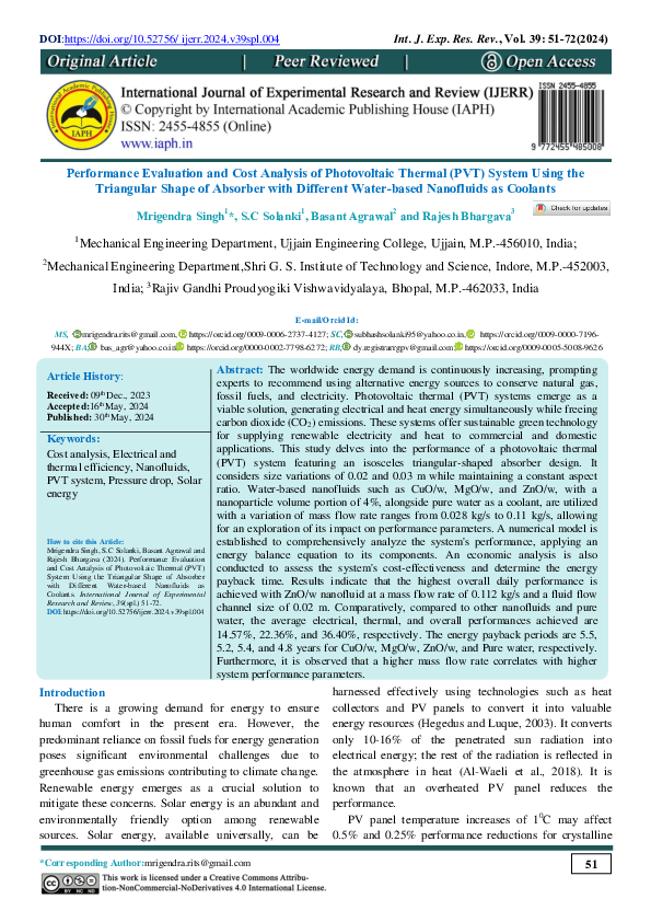 (PDF) Performance Evaluation and Cost Analysis of Photovoltaic Thermal ...
