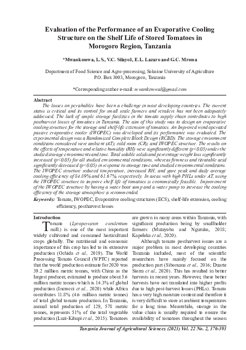 (PDF) Evaluation of the Performance of an Evaporative Cooling