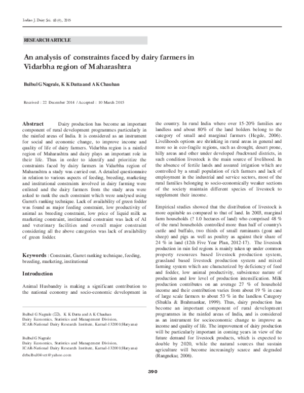 (PDF) An Analysis of Constraints Faced by Dairy Farmers in Vidarbha ...