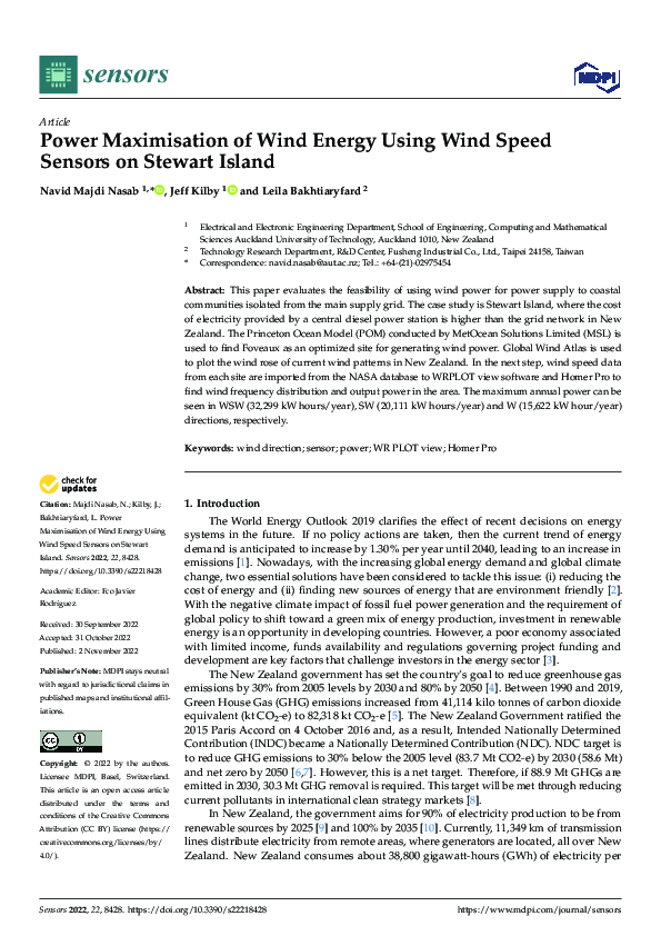 (PDF) Power Maximisation of Wind Energy Using Wind Speed Sensors on ...