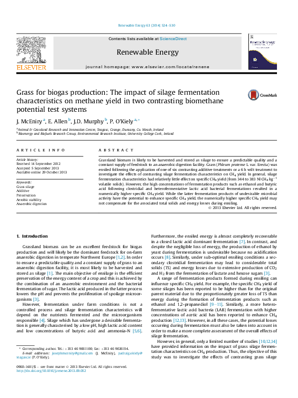 (PDF) Grass for biogas production: The impact of silage fermentation ...