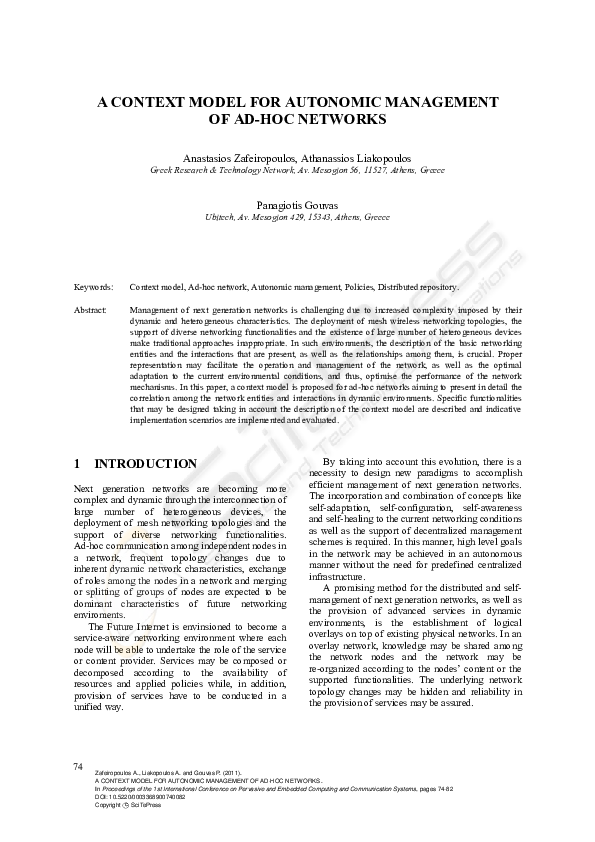 (PDF) A Context Model for Autonomic Management of Ad-Hoc Networks