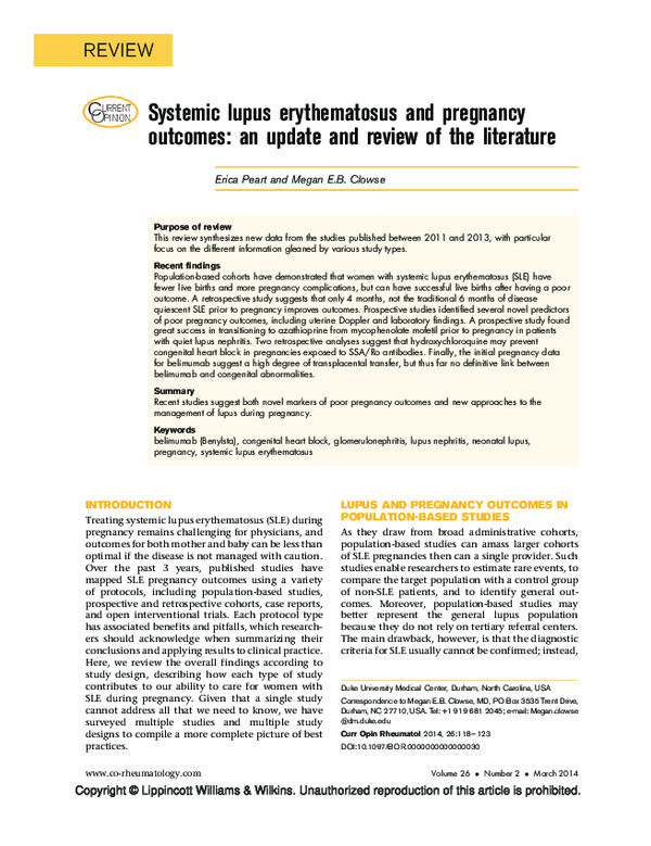 (PDF) Systemic lupus erythematosus and pregnancy outcomes