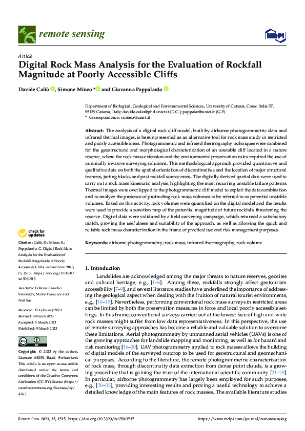 (PDF) Digital Rock Mass Analysis for the Evaluation of Rockfall ...