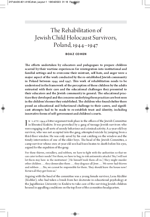 (PDF) The Rehabilitation of Jewish Child Holocaust Survivors in Post ...