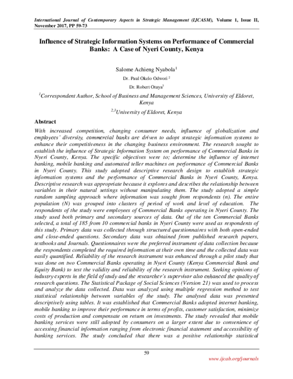 (PDF) Influence of Strategic Information Systems on Performance of ...