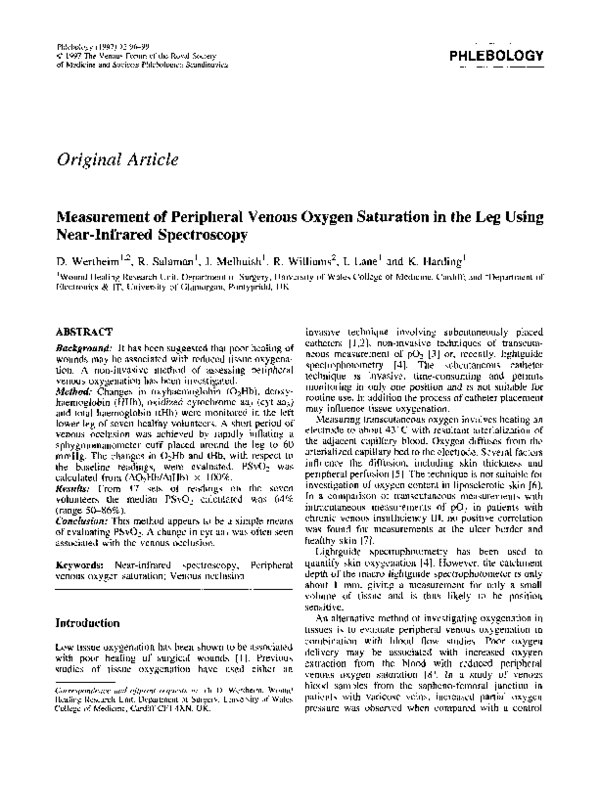 (PDF) Measurement of Peripheral Venous Oxygen Saturation in the Leg ...