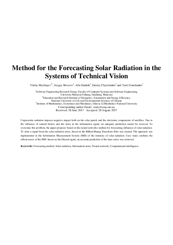 (PDF) Method for the Forecasting Solar Radiation in the Systems of ...