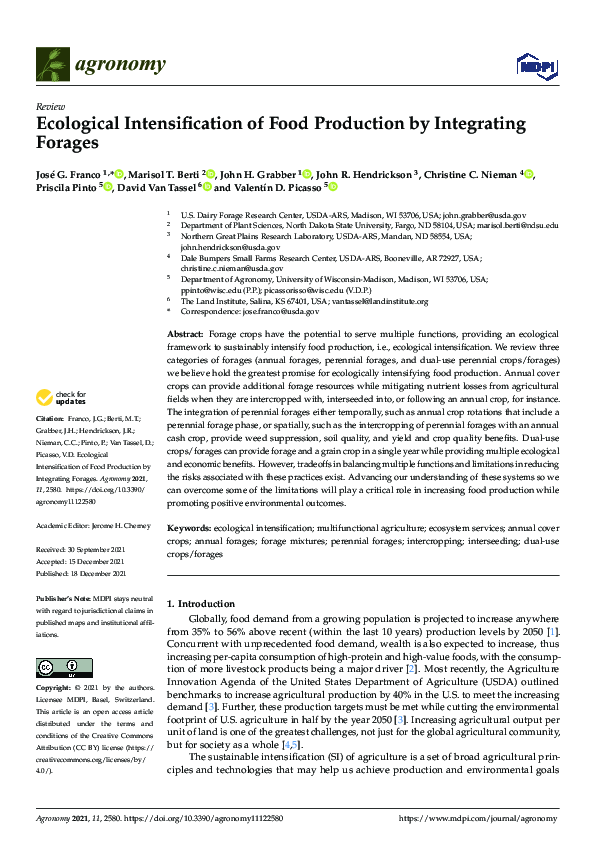 (PDF) Ecological Intensification of Food Production by Integrating Forages