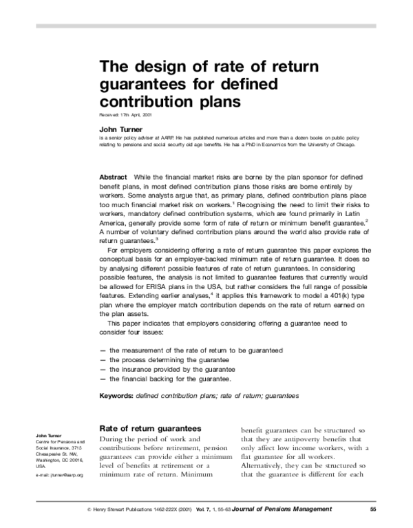 (PDF) The design of rate of return guarantees for defined contribution ...