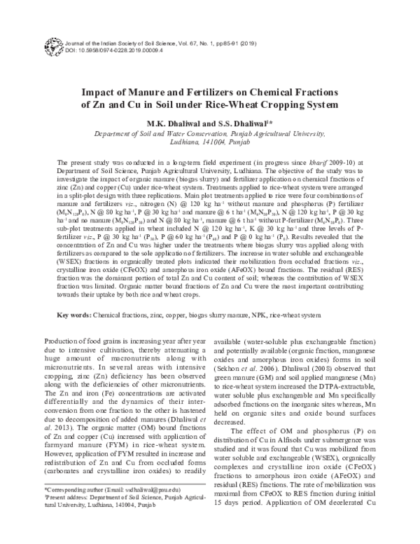 (PDF) Impact of Manure and Fertilizers on Chemical Fractions of Zn and ...